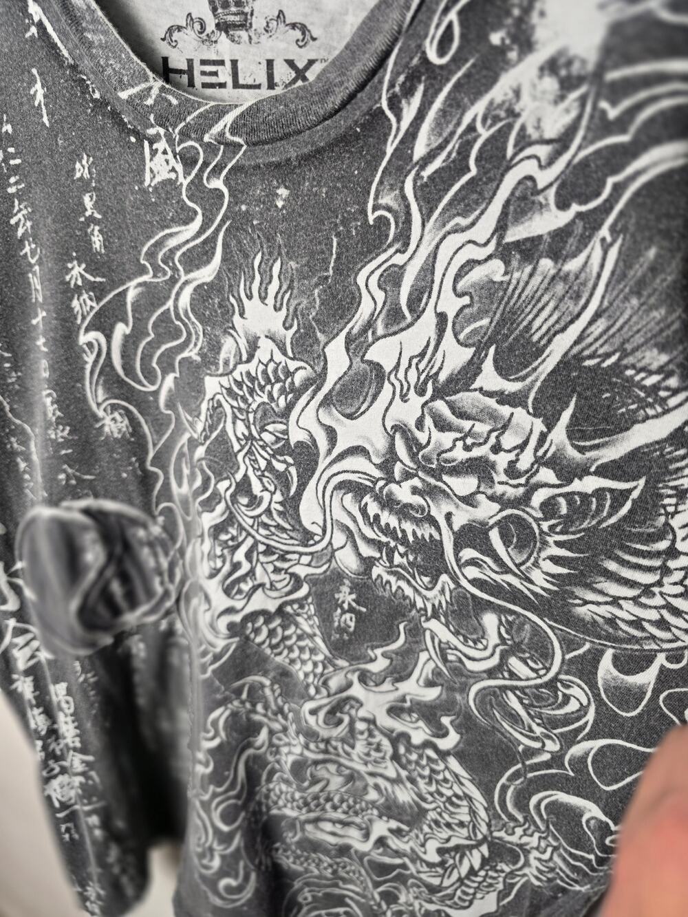 Helix Dragon T Shirt Mens M Y2K Black All Over Print Gothic Grunge Tattoo